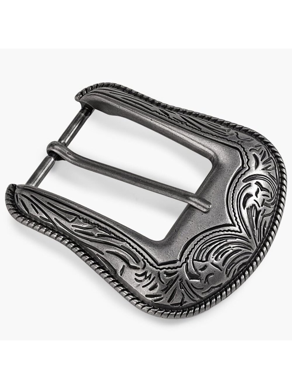 Unisex Western Antique Silver Engraved Curved Center Rope Edge Belt Buckle 1.5"